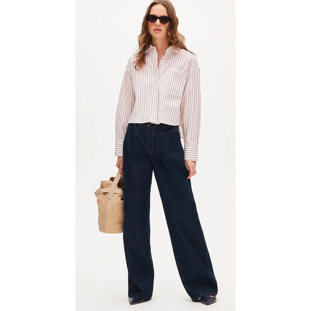 J.Crew Etienne Cropped Button Up Shirt Striped Cotton Poplin Red White Med Women